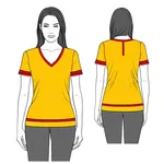 golden yellow v-neck top with red trim image